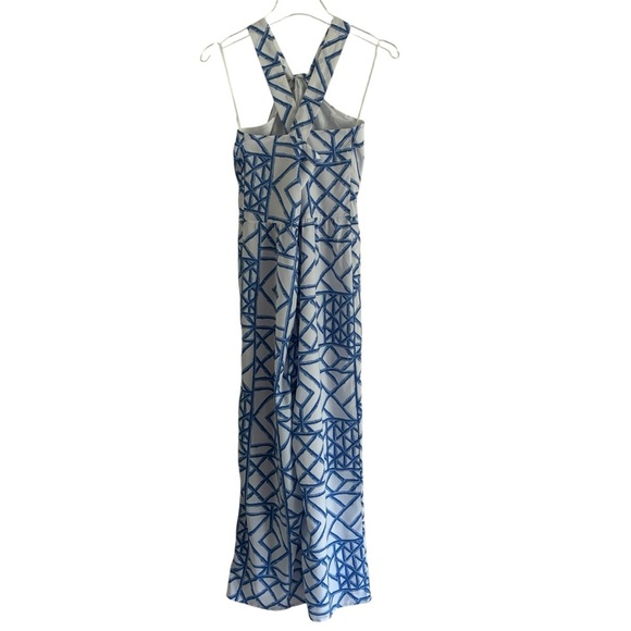Vineyard Vines Bamboo Lattice Halter Jumpsuit Size 10 Blue White - Picture 7 of 16